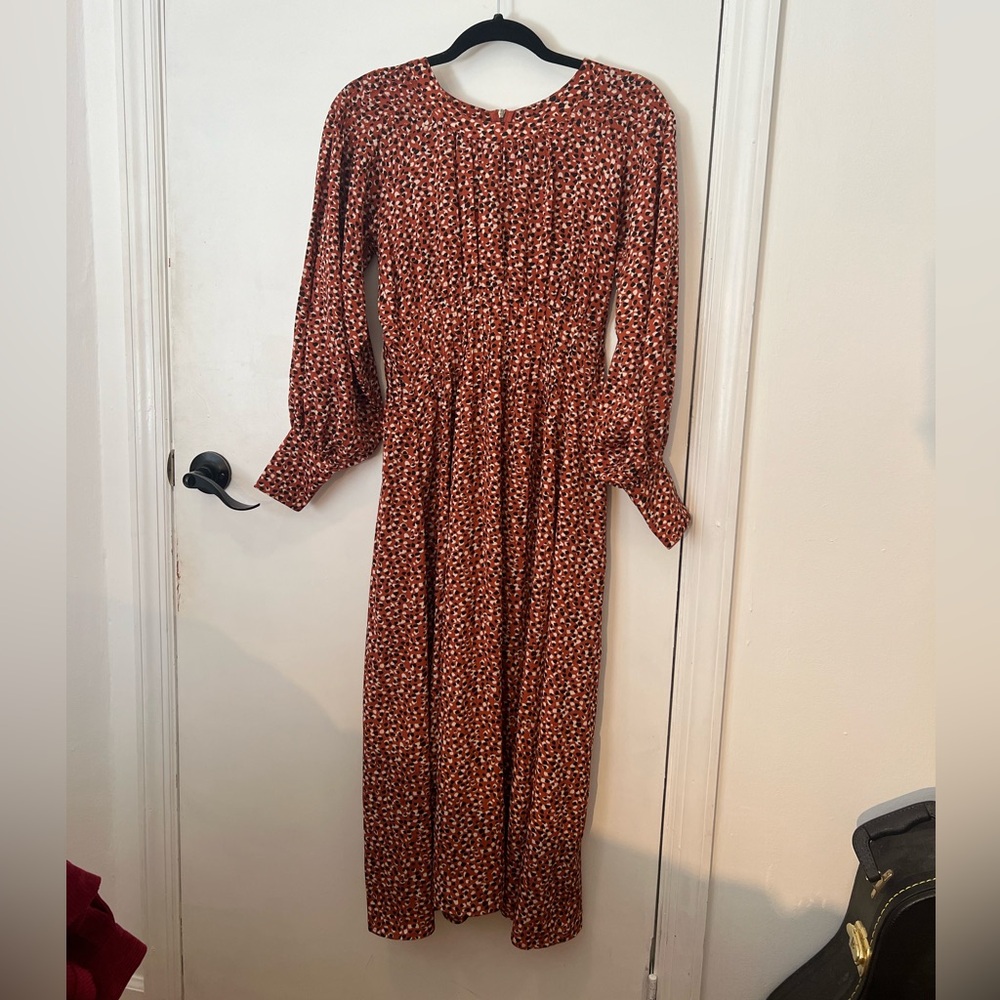 Patterned Long Sleeve Midi Dress